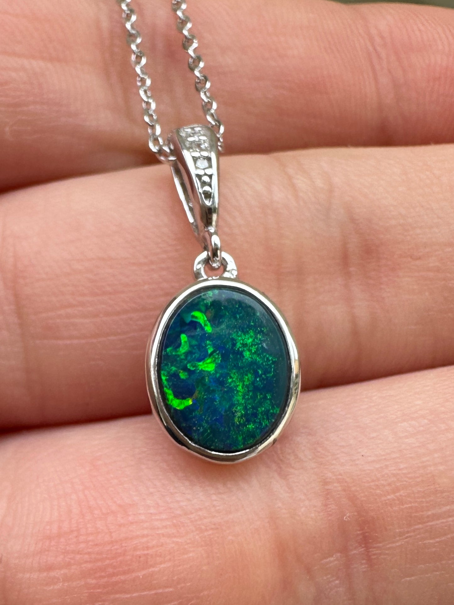 Coober Pedy drop pendant - Australian Opal set in sterling silver encrusted with Cubic Zirconia diamonds 5.98 cts