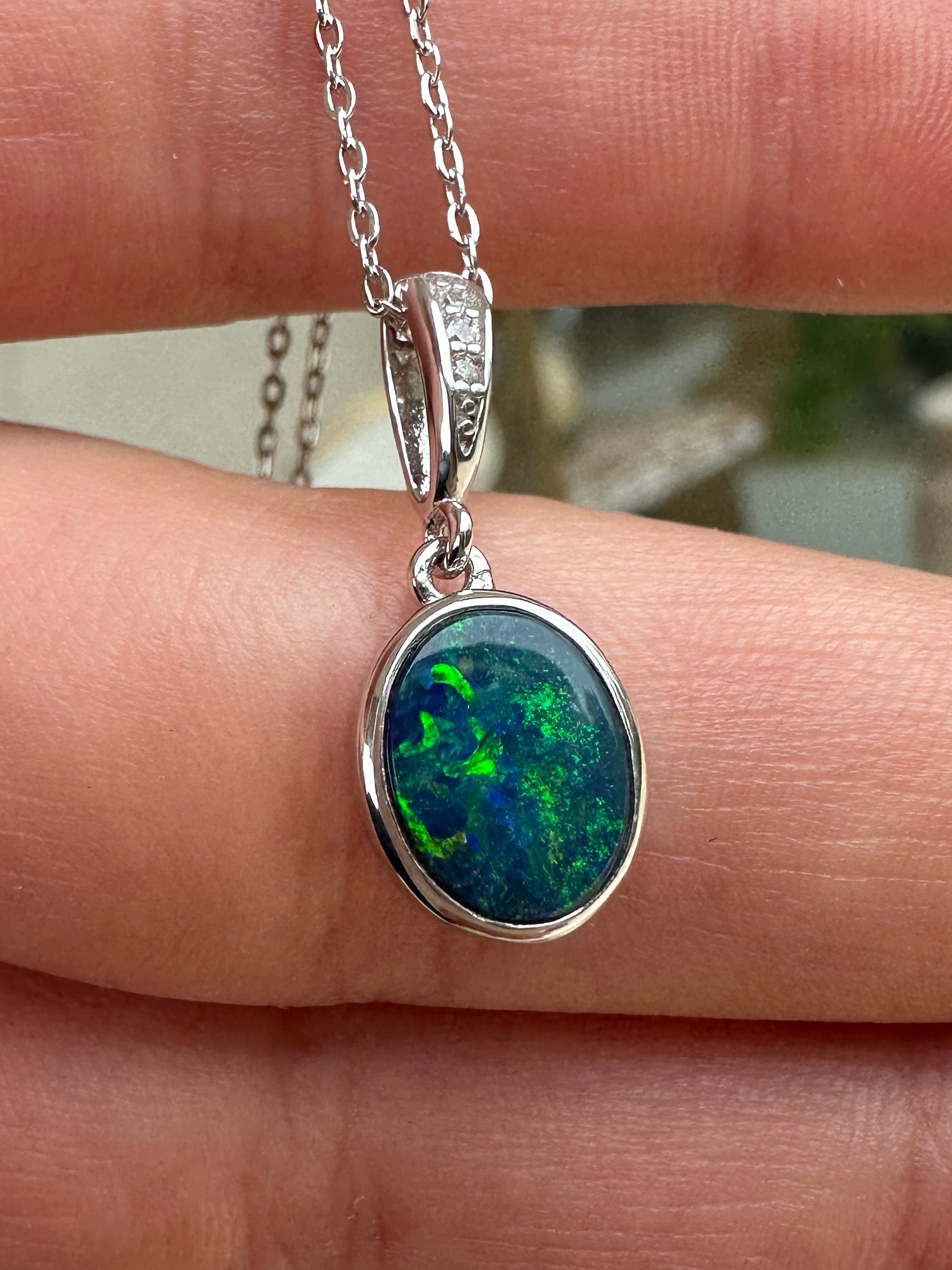 Coober Pedy drop pendant - Australian Opal set in sterling silver encrusted with Cubic Zirconia diamonds 5.98 cts