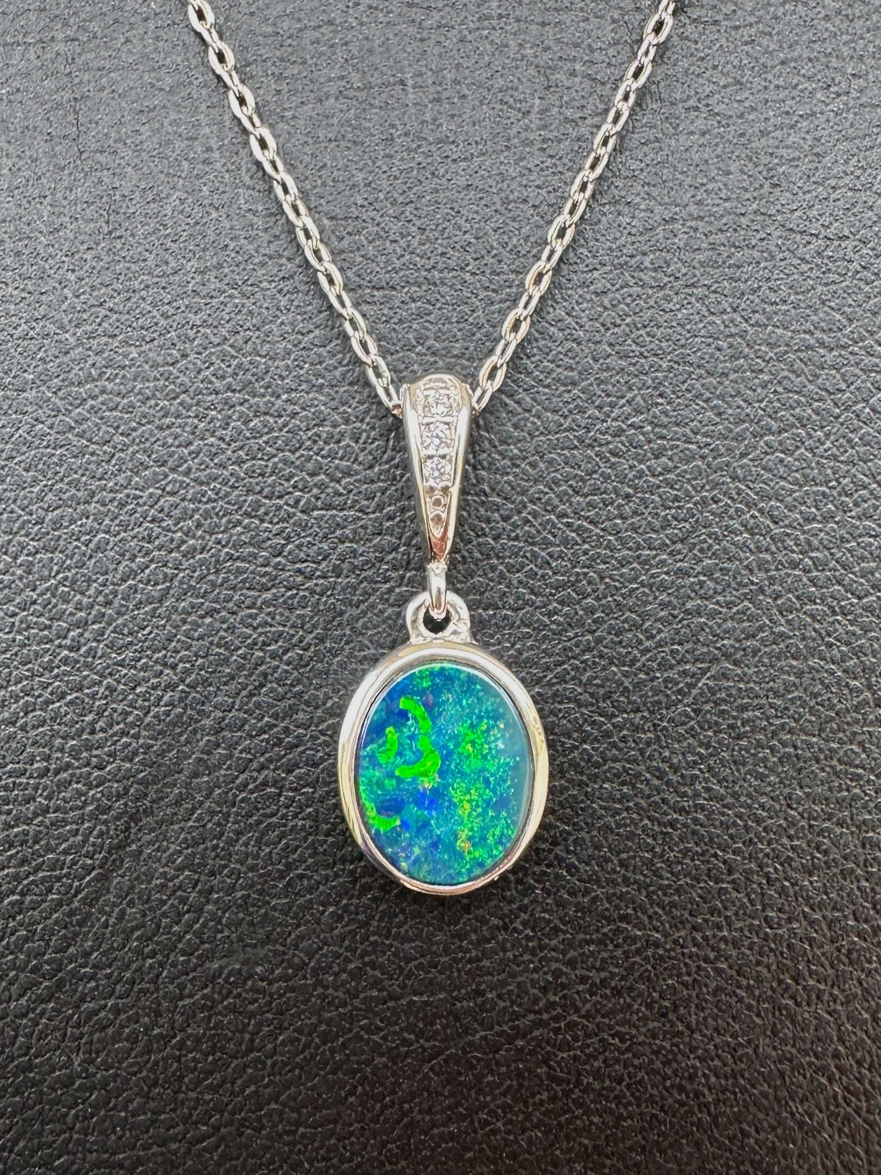 Coober Pedy drop pendant - Australian Opal set in sterling silver encrusted with Cubic Zirconia diamonds 5.98 cts