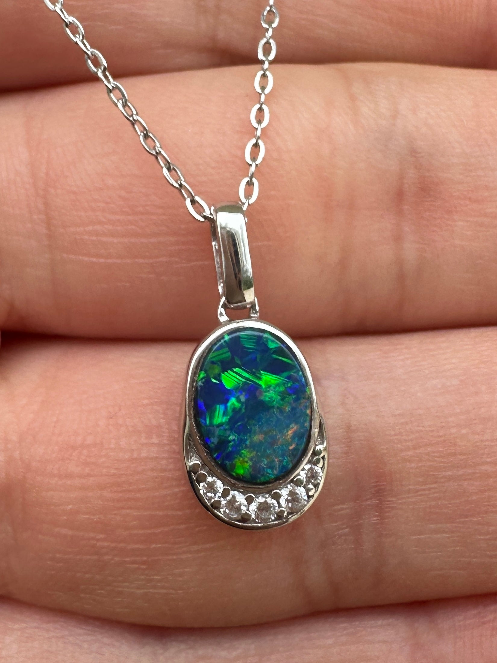 Coober Pedy drop pendant - Australian Opal set in sterling silver encrusted with Cubic Zirconia diamonds 5.84 cts
