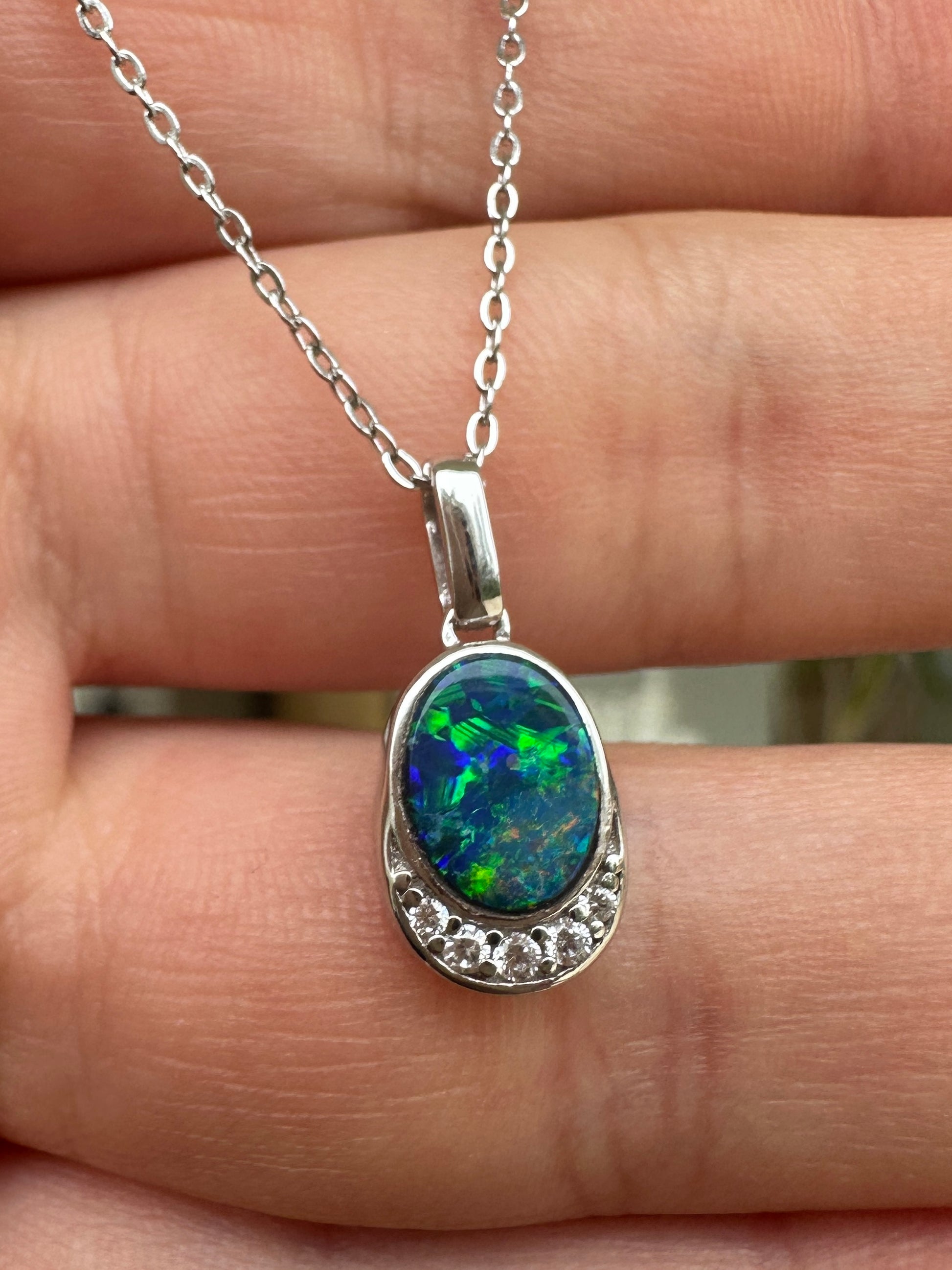 Coober Pedy drop pendant - Australian Opal set in sterling silver encrusted with Cubic Zirconia diamonds 5.84 cts