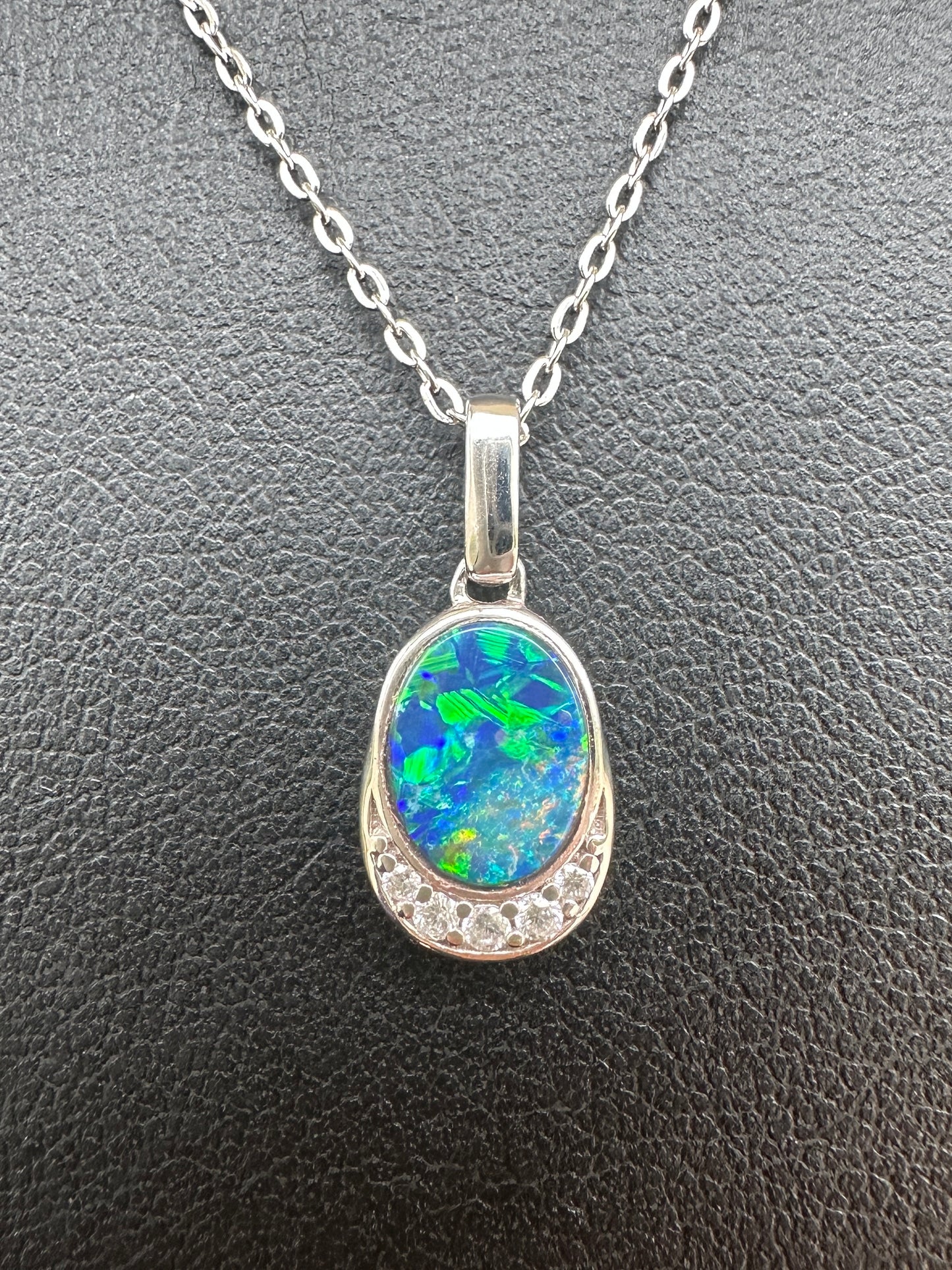 Coober Pedy drop pendant - Australian Opal set in sterling silver encrusted with Cubic Zirconia diamonds 5.84 cts