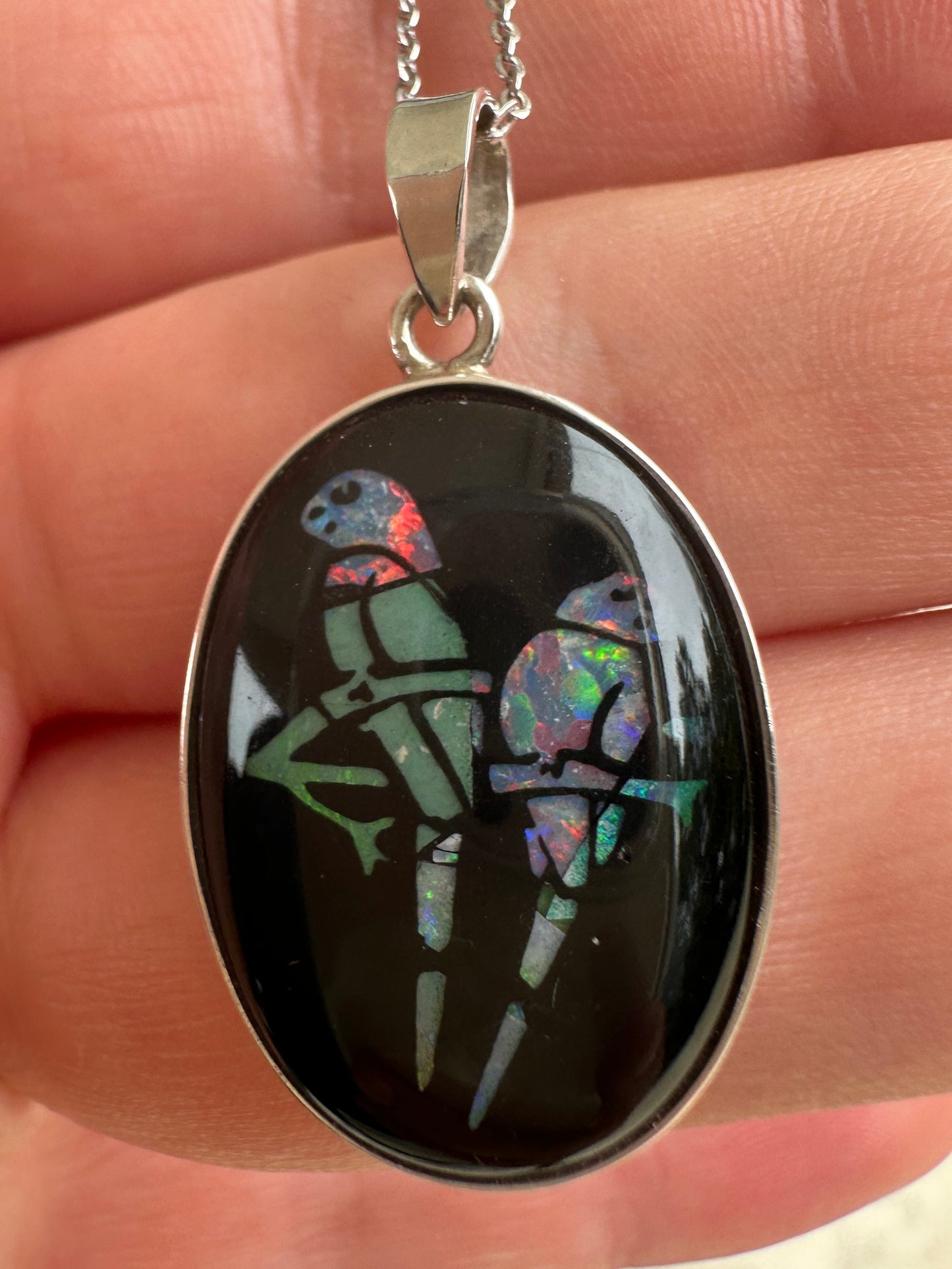 Coober Pedy Opal bird pendant - Australian Opal set in sterling silver 22 cts