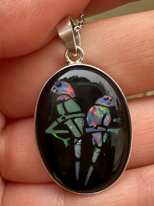 Coober Pedy Opal bird pendant - Australian Opal set in sterling silver 22 cts