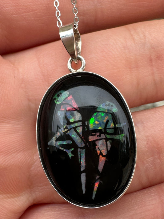 Coober Pedy Opal bird pendant - Australian Opal set in sterling silver 24.50 cts
