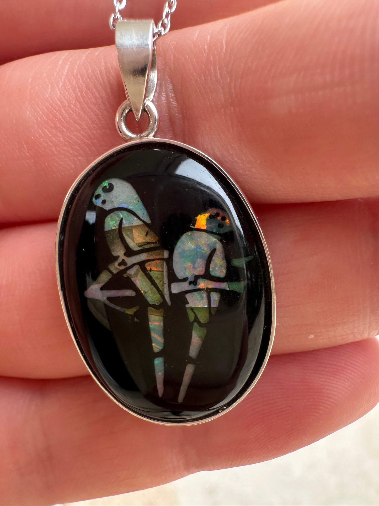 Coober Pedy Opal bird pendant - Australian Opal set in sterling silver 23 cts