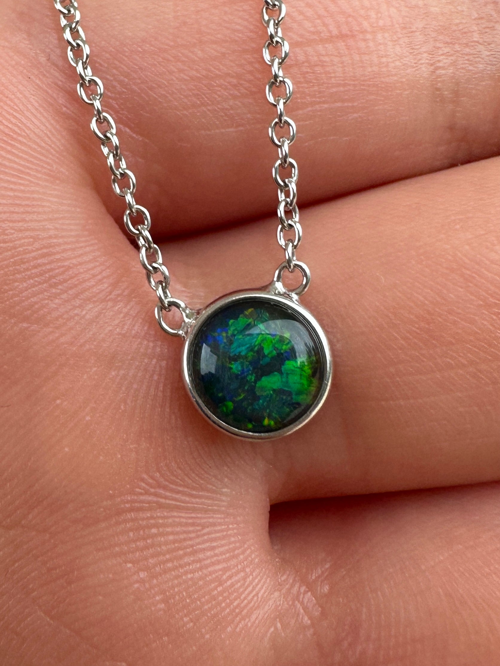 Coober Pedy triplet opal necklace - Australian natural Opal triplet set in sterling silver with chain 14.26 cts