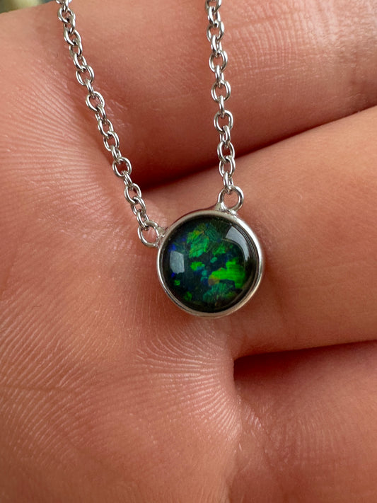 Coober Pedy triplet opal necklace - Australian natural Opal triplet set in sterling silver with chain 14.26 cts