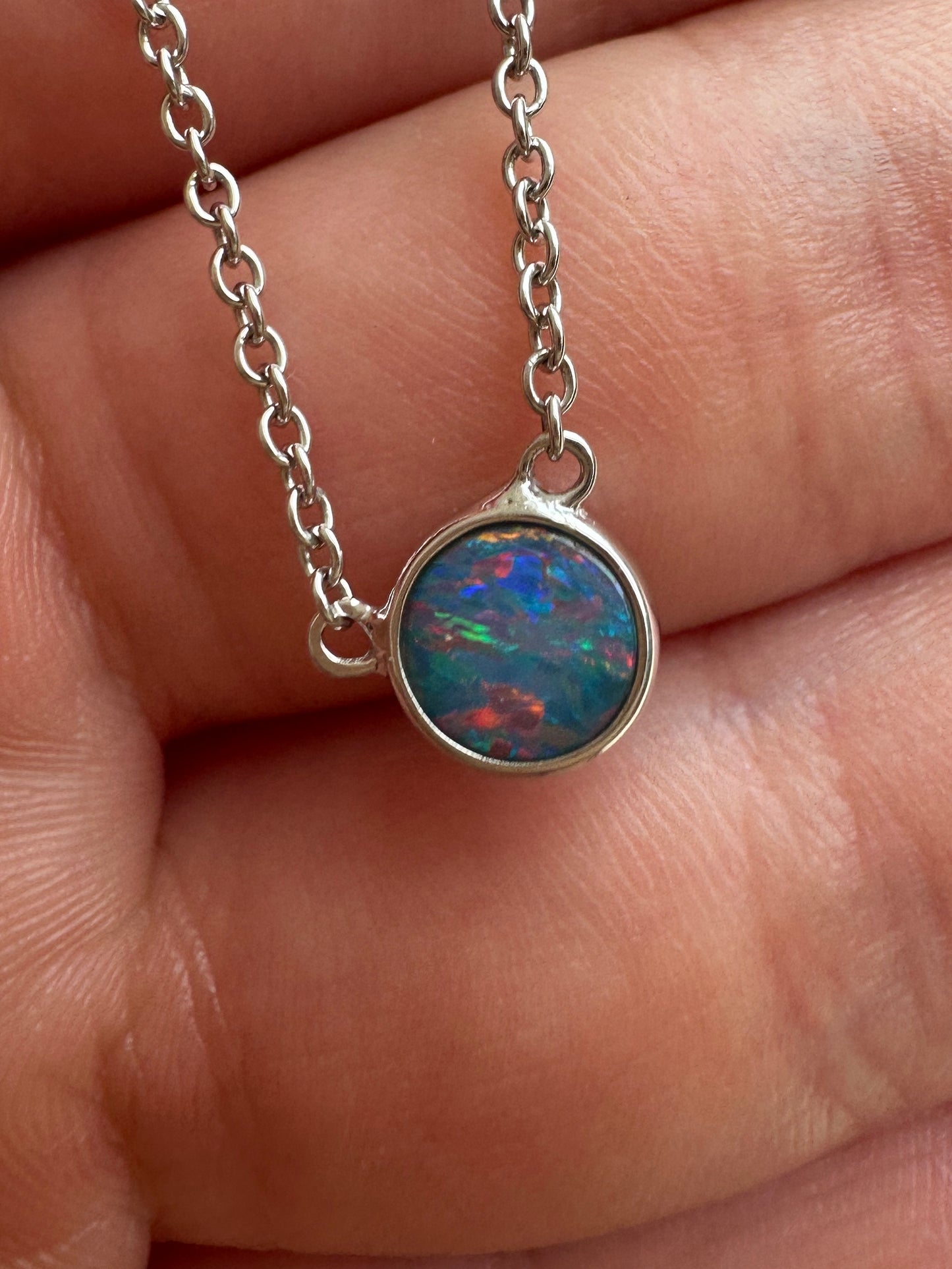 Coober Pedy opal doublet necklace - Australian natural Opal doublet set in sterling silver with chain 14.52 cts