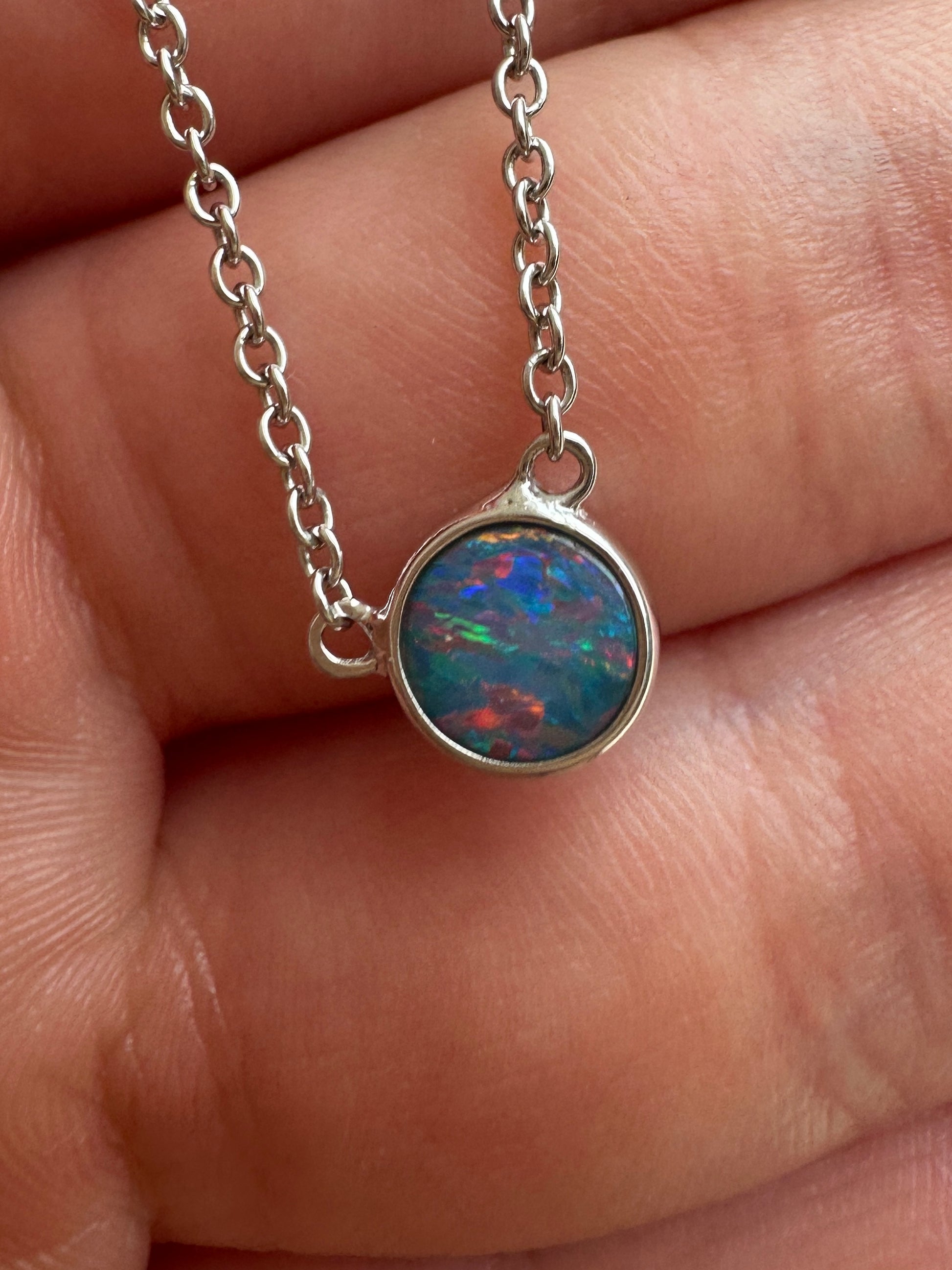 Coober Pedy opal doublet necklace - Australian natural Opal doublet set in sterling silver with chain 14.52 cts
