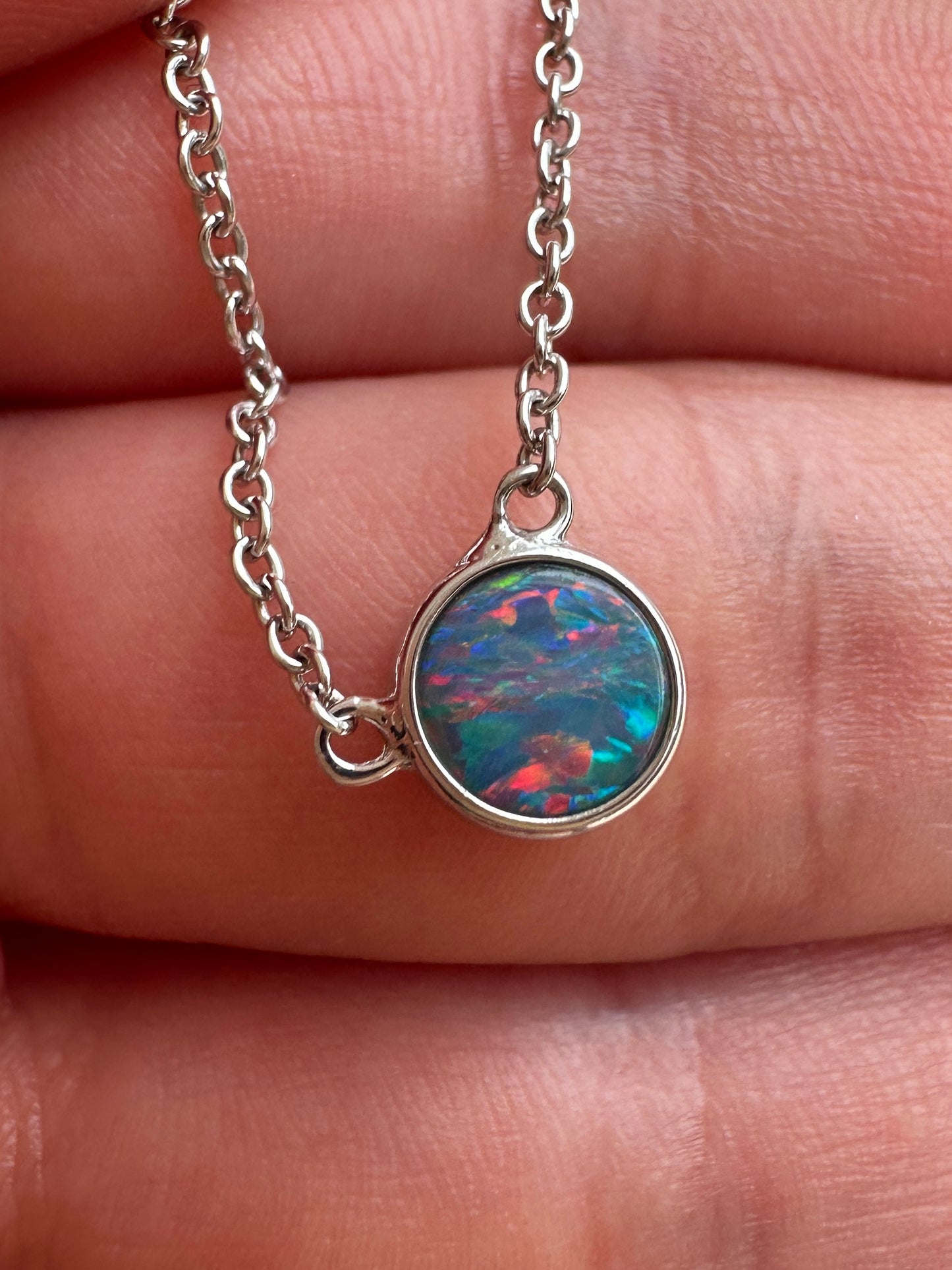 Coober Pedy opal doublet necklace - Australian natural Opal doublet set in sterling silver with chain 14.52 cts
