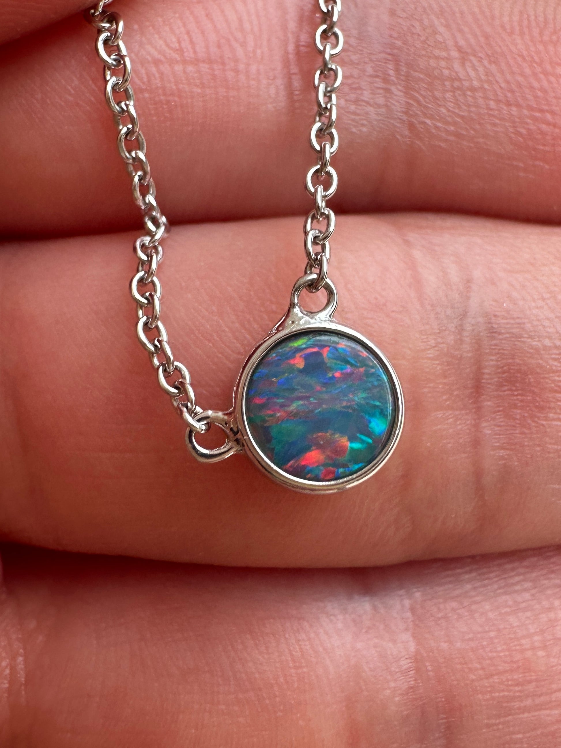 Coober Pedy opal doublet necklace - Australian natural Opal doublet set in sterling silver with chain 14.52 cts