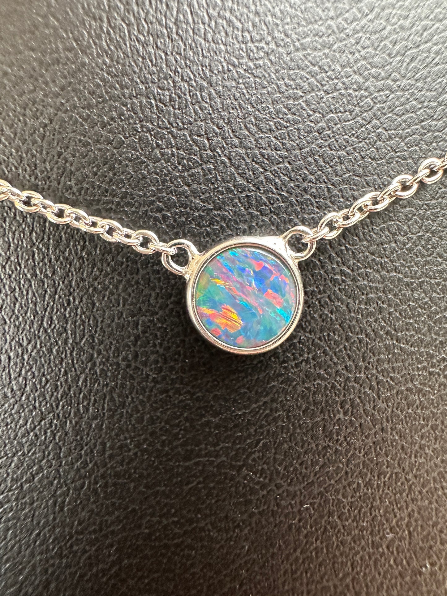 Coober Pedy opal doublet necklace - Australian natural Opal doublet set in sterling silver with chain 14.52 cts