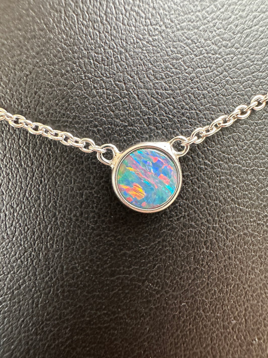 Coober Pedy opal doublet necklace - Australian natural Opal doublet set in sterling silver with chain 14.52 cts