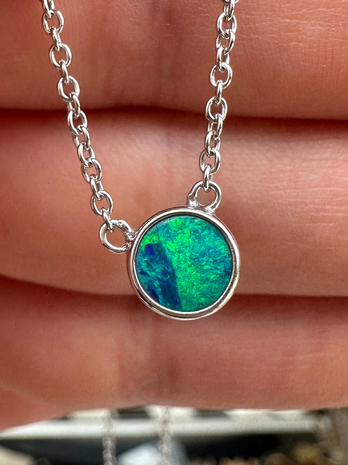 Coober Pedy opal doublet necklace - Australian natural Opal doublet set in sterling silver with chain 14.45 cts