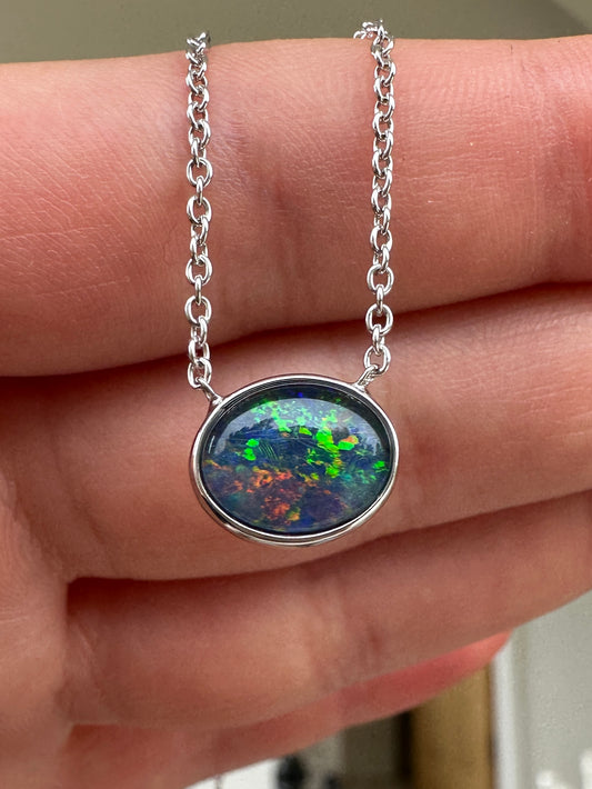 Coober Pedy triplet opal necklace - Australian natural Opal triplet set in sterling silver with chain 16.01 cts 