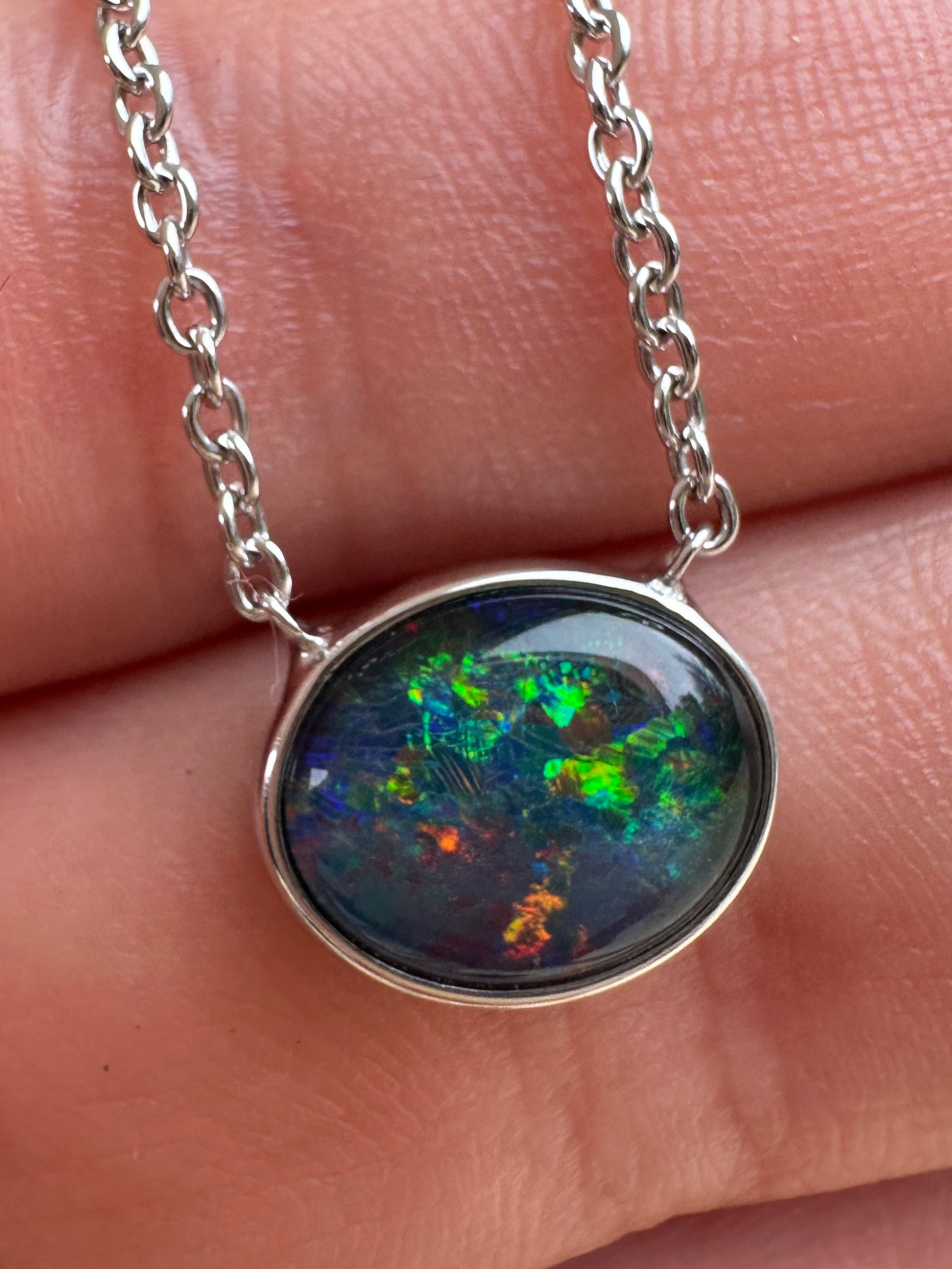 Coober Pedy triplet opal necklace - Australian natural Opal triplet set in sterling silver with chain 16.01 cts 