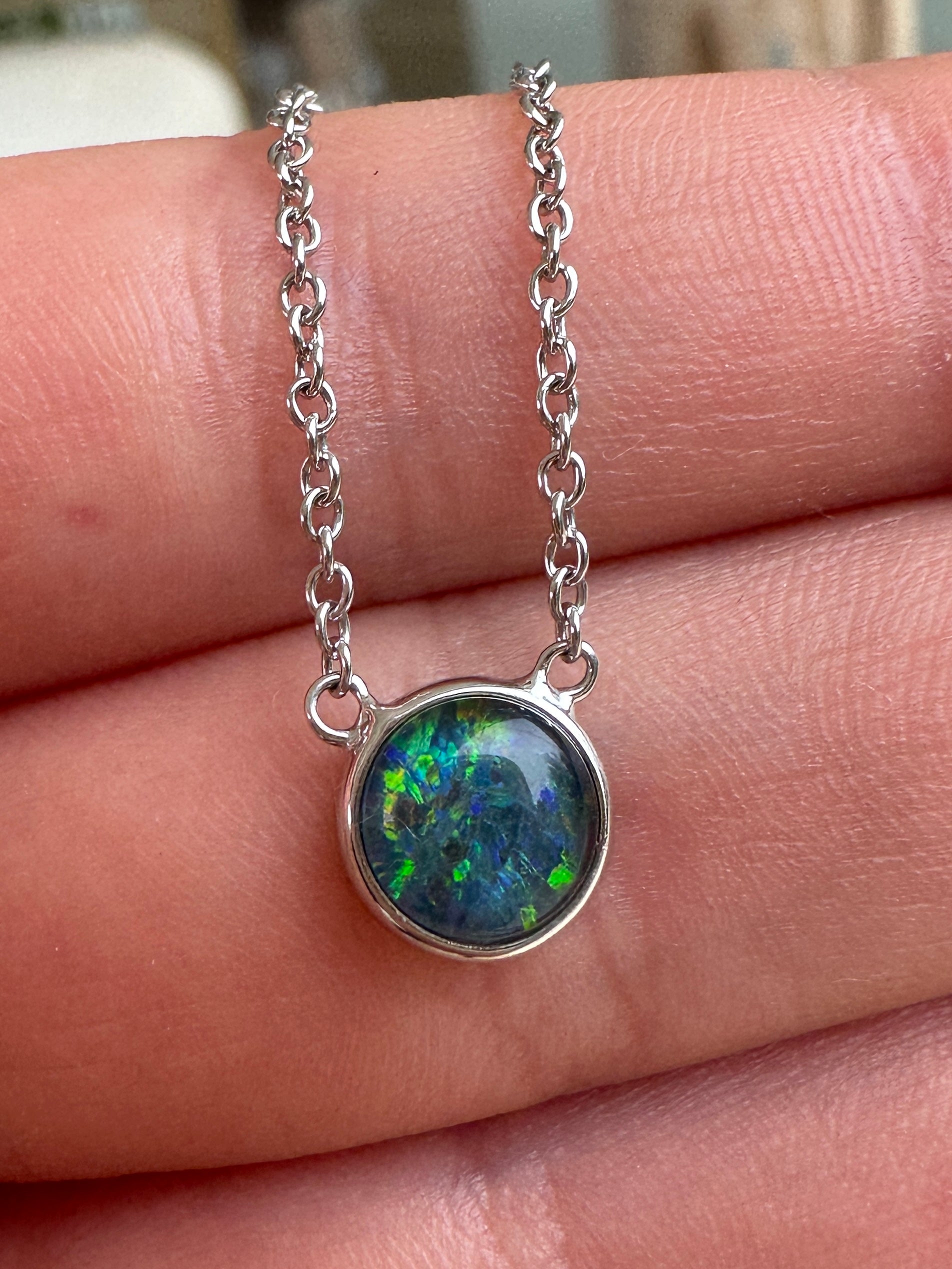 Coober Pedy triplet opal necklace - Australian natural Opal triplet set in sterling silver with chain 14.30 cts