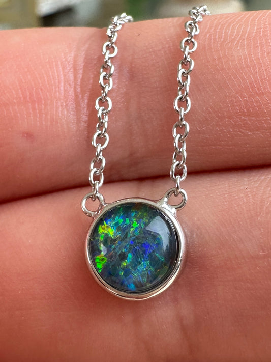 Coober Pedy triplet opal necklace - Australian natural Opal triplet set in sterling silver with chain 14.30 cts