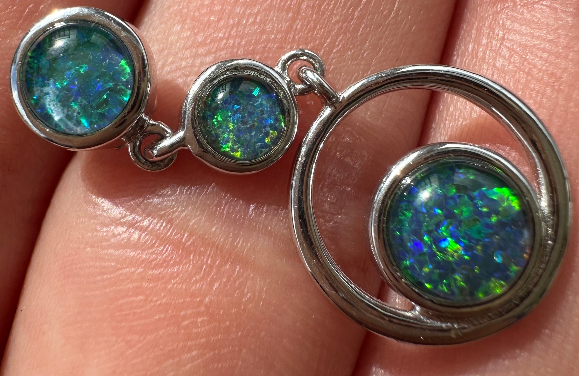 Australian muliticolored opal triplet drop pendant set in sterling silver 9.88 cts