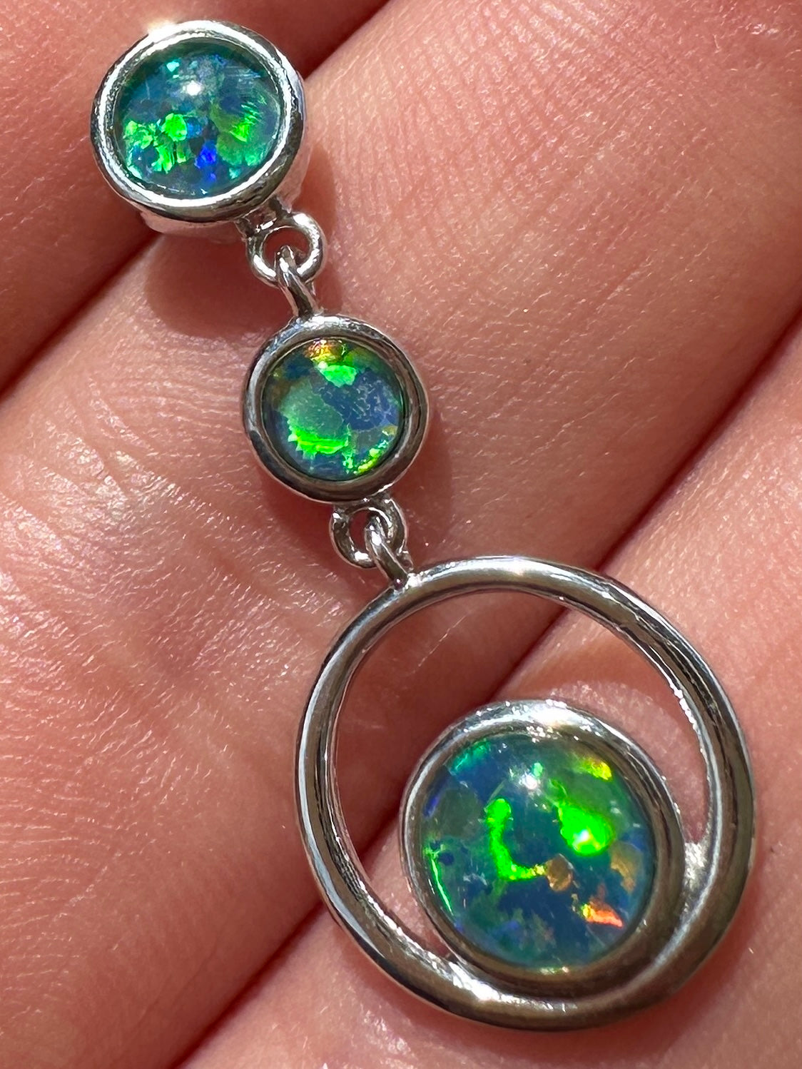 Australian muliticolored opal triplet drop pendant set in sterling silver 9.865 cts