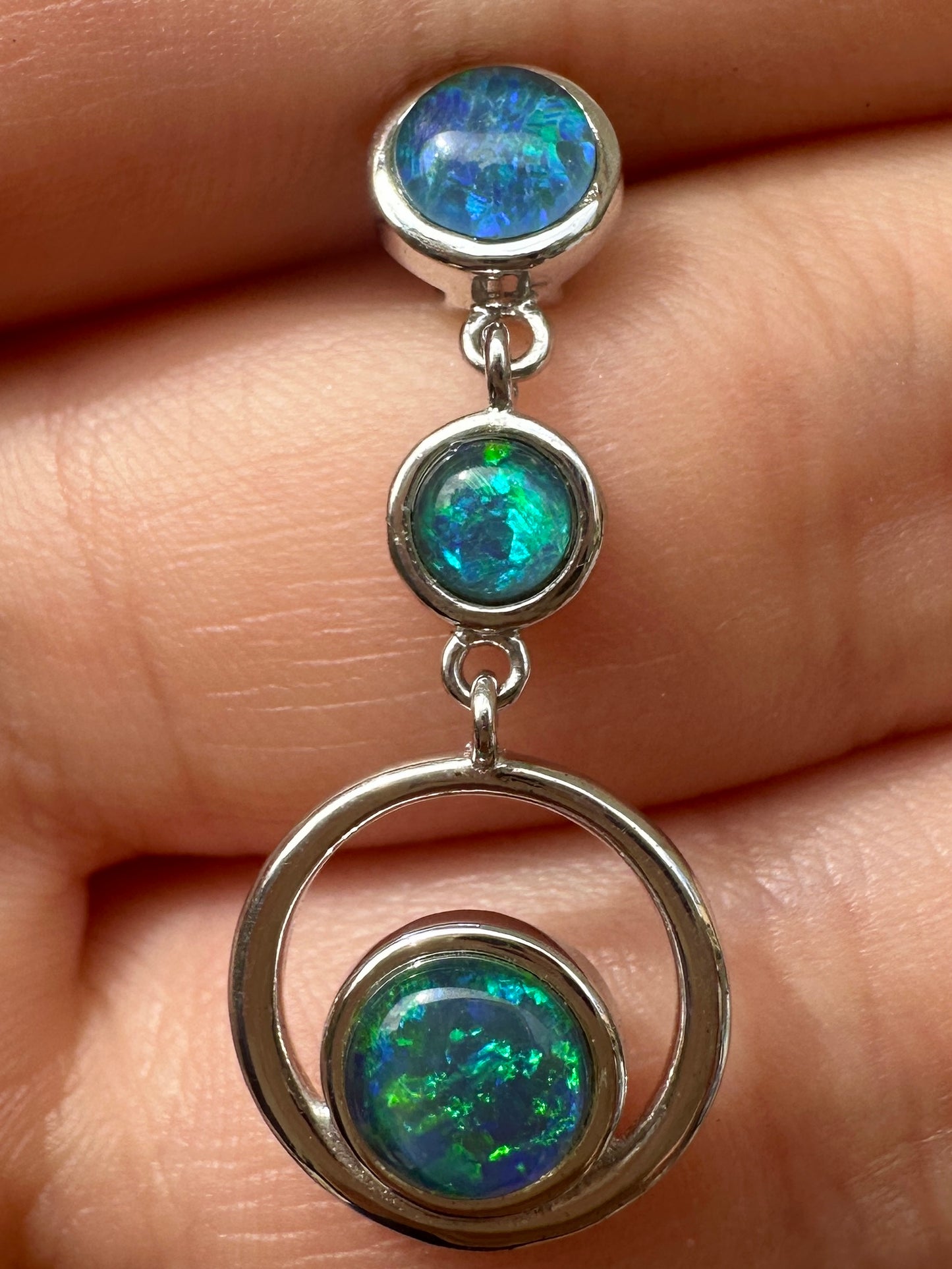 Australian muliticolored opal triplet drop pendant set in sterling silver 9.935 cts
