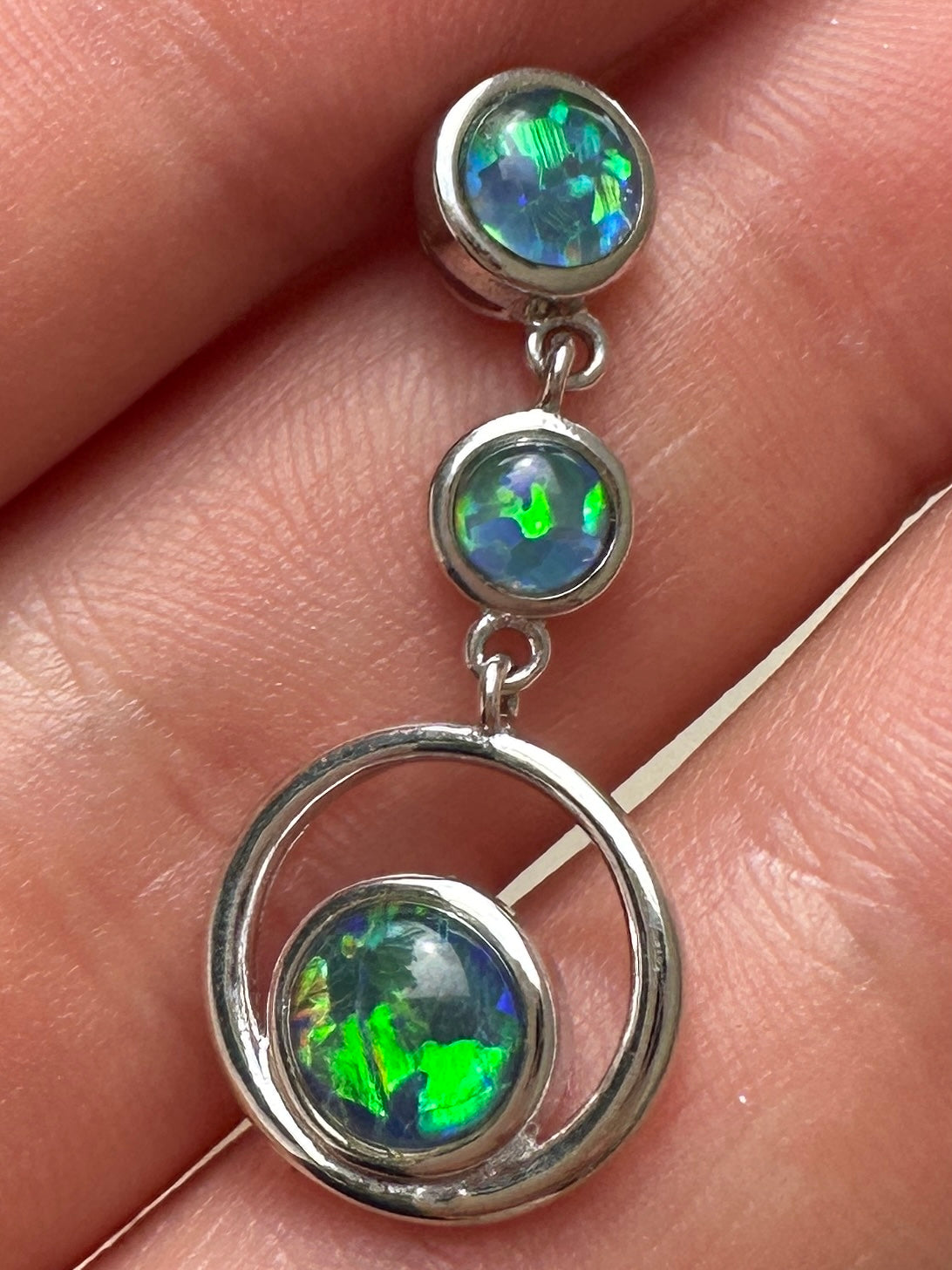 Australian muliticolored opal triplet drop pendant set in sterling silver 9.945 cts
