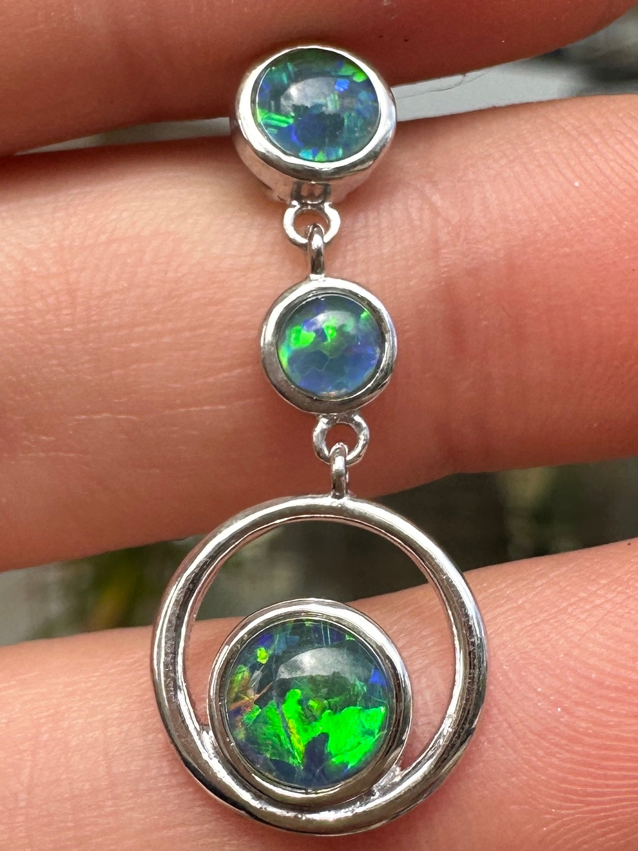 Australian muliticolored opal triplet drop pendant set in sterling silver 9.945 cts