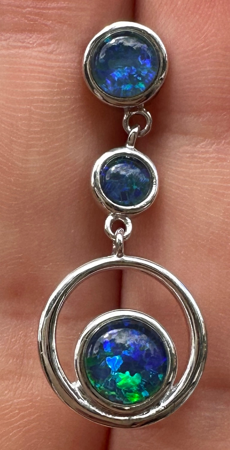 Australian muliticolored opal triplet drop pendant set in sterling silver 10.105 cts
