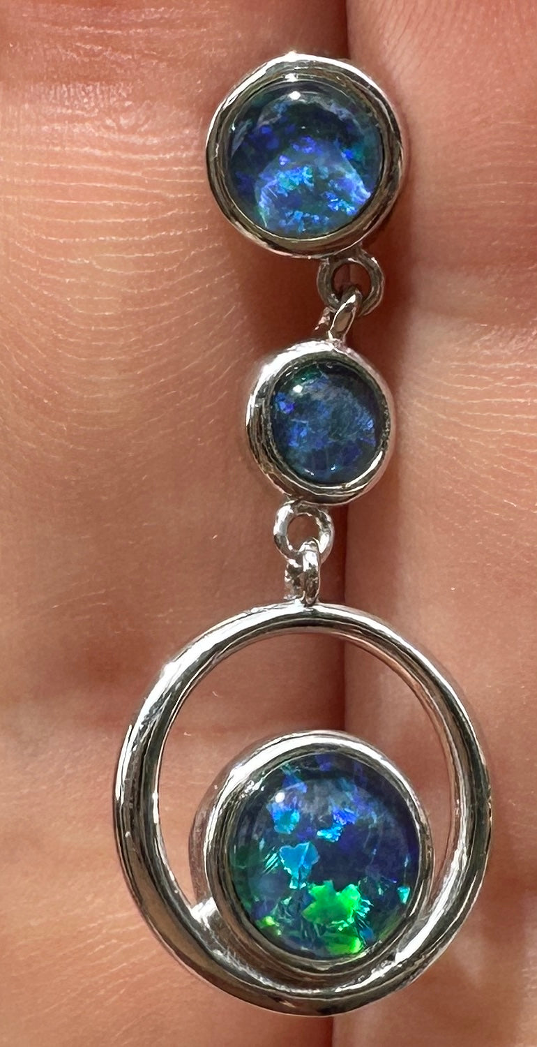 Australian muliticolored opal triplet drop pendant set in sterling silver 10.105 cts