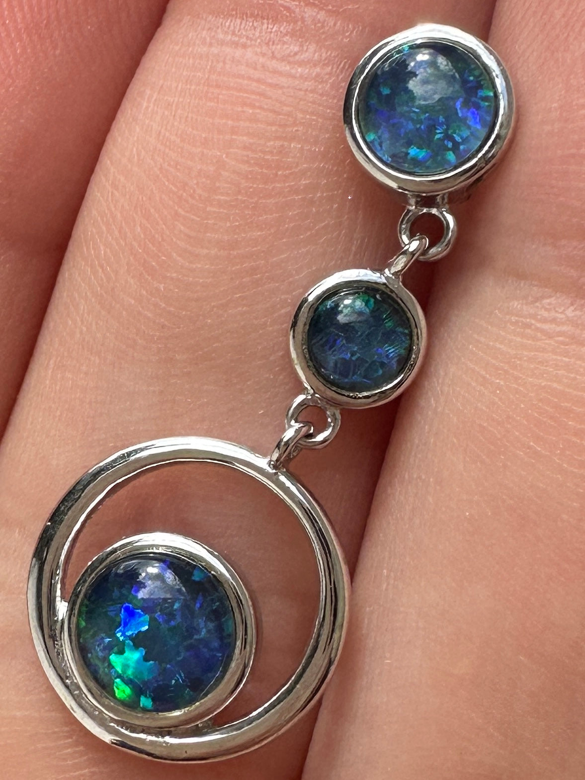 Australian muliticolored opal triplet drop pendant set in sterling silver 10.105 cts