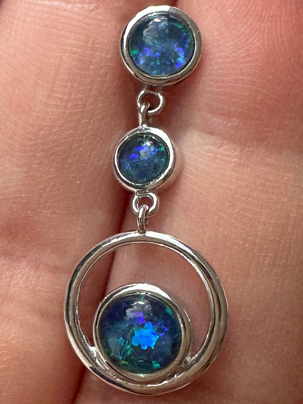 Australian muliticolored opal triplet drop pendant set in sterling silver 10.105 cts