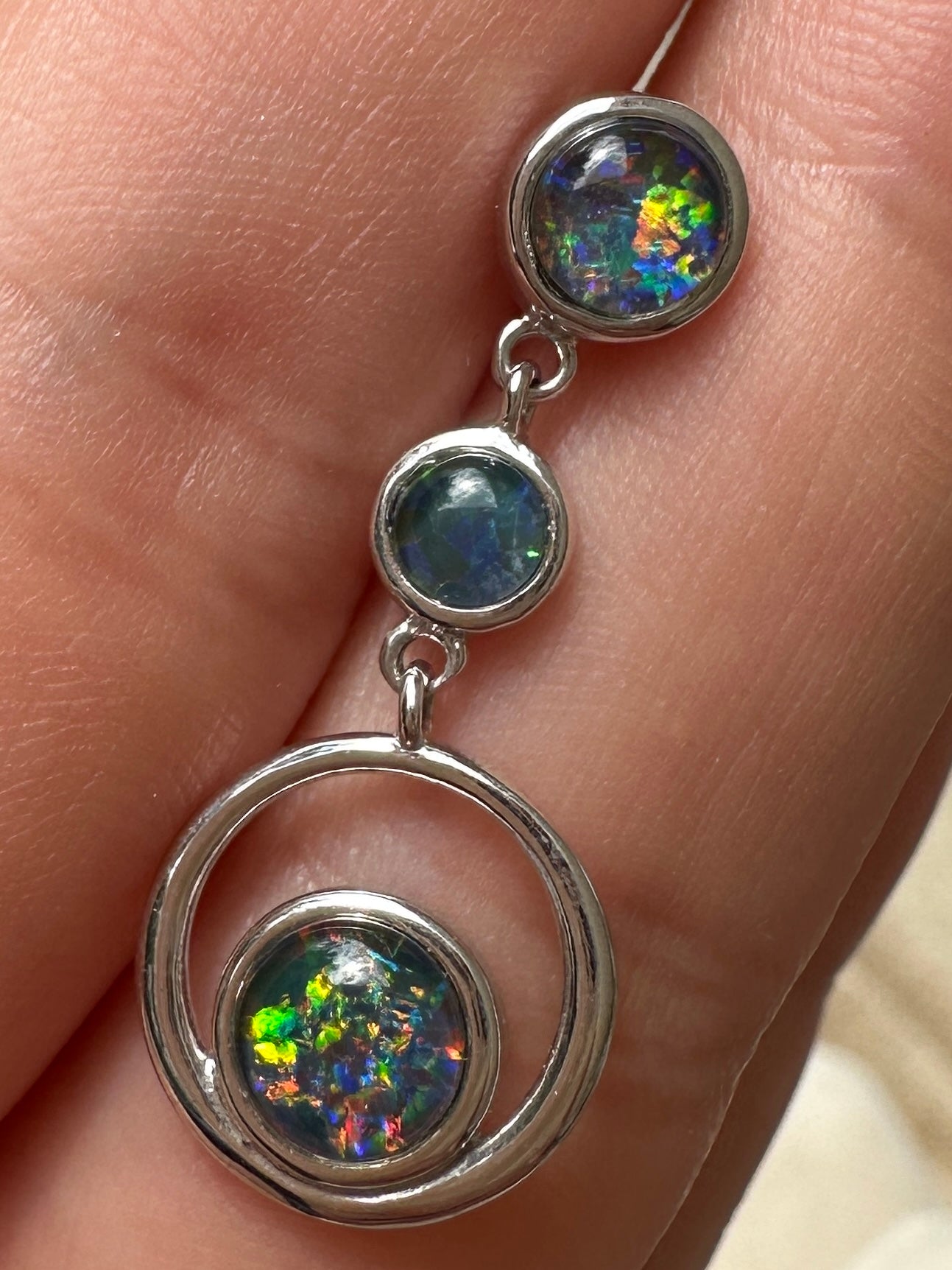 Australian muliticolored opal triplet drop pendant set in sterling silver 9.665 cts