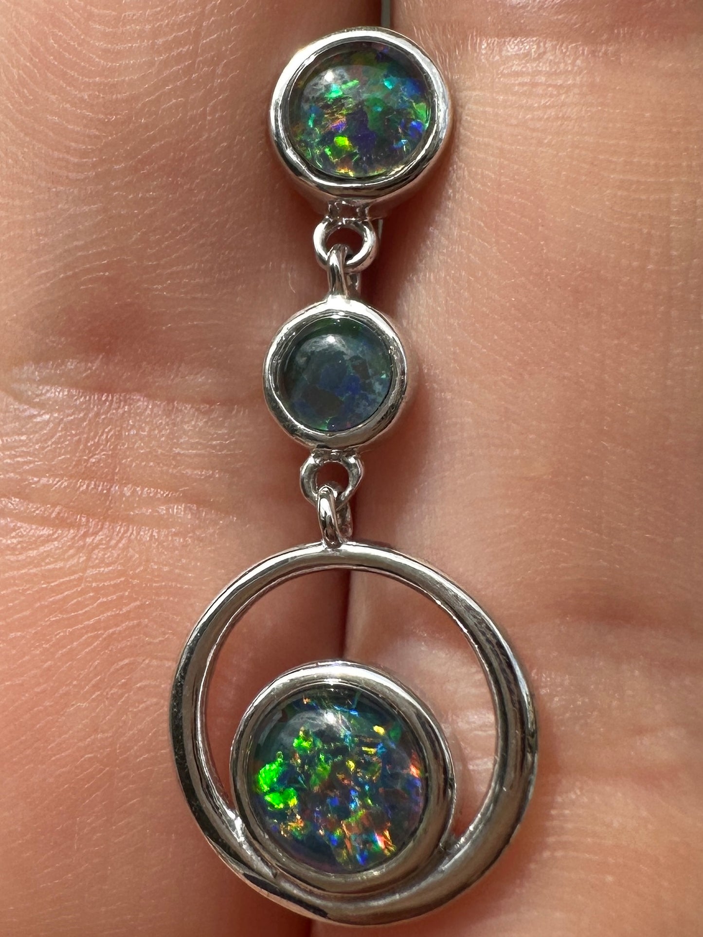 Australian muliticolored opal triplet drop pendant set in sterling silver 9.665 cts