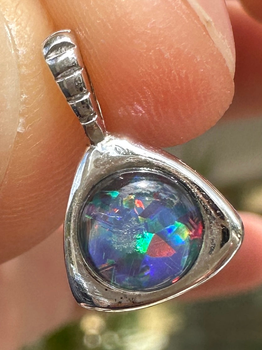 Australian muliticolored opal doublet drop pendant set in sterling silver 4.19 cts