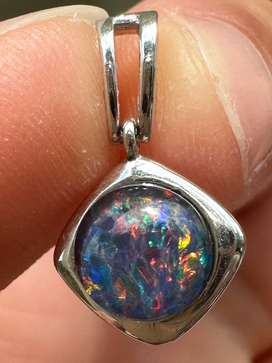 Australian muliticolored opal doublet drop pendant set in sterling silver 4.49 cts