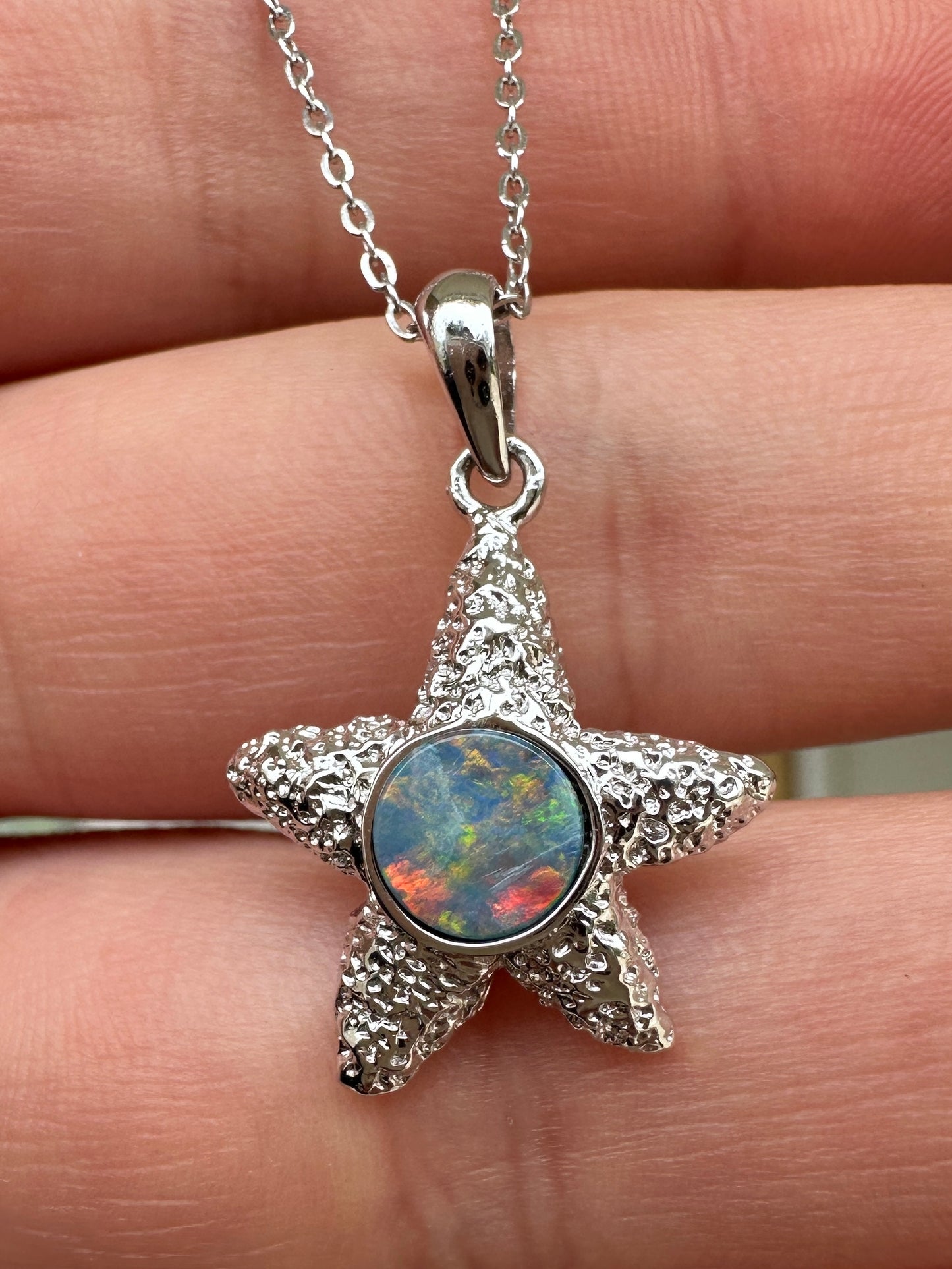 Coober Pedy starfish pendant - Australian Opal set in sterling silver 1.85 cts 