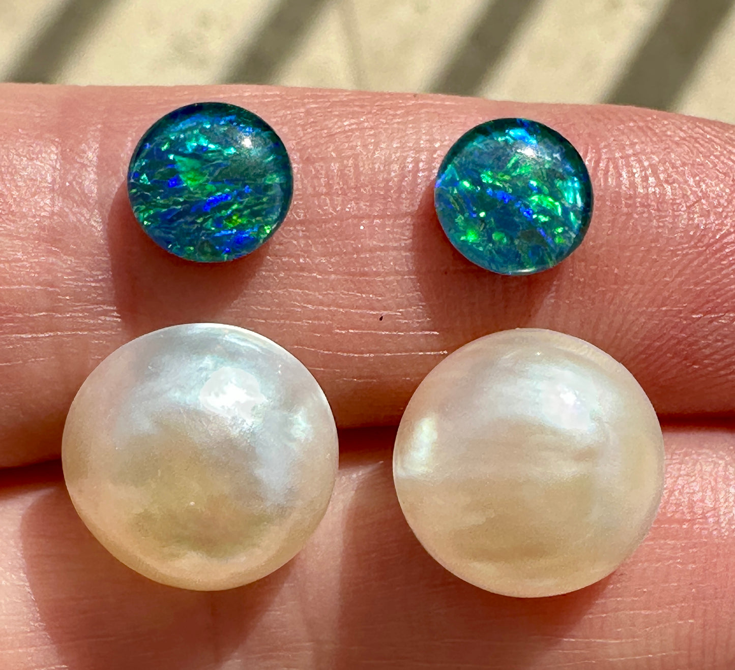 Australian Opal triplet & Mabe Pearl multicoloured unset earring pair 3.12 cts & 11.85 cts