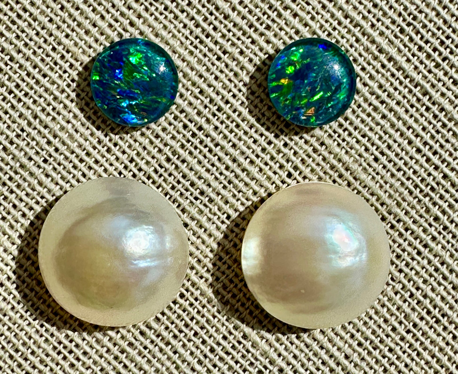 Australian Opal triplet & Mabe Pearl multicoloured unset earring pair 3.12 cts & 11.85 cts