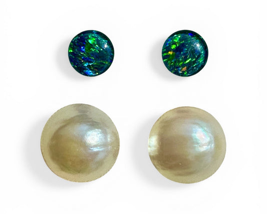 Australian Opal triplet & Mabe Pearl multicoloured unset earring pair 3.12 cts & 11.85 cts