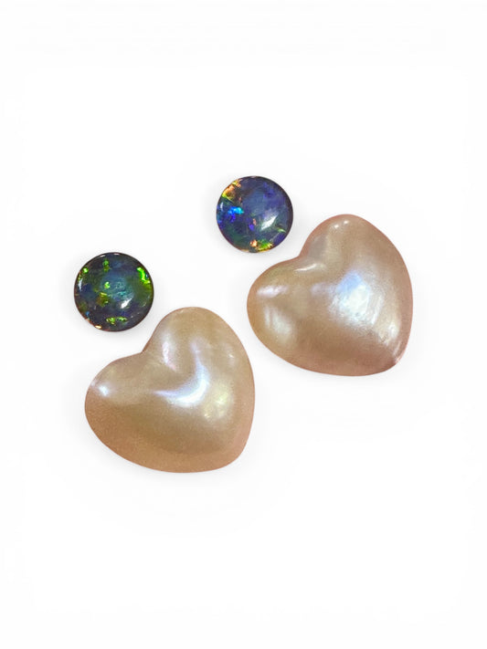 Australian Opal triplet & Mabe Pearl multicoloured unset earring pair 2.05 cts / 12.50 cts