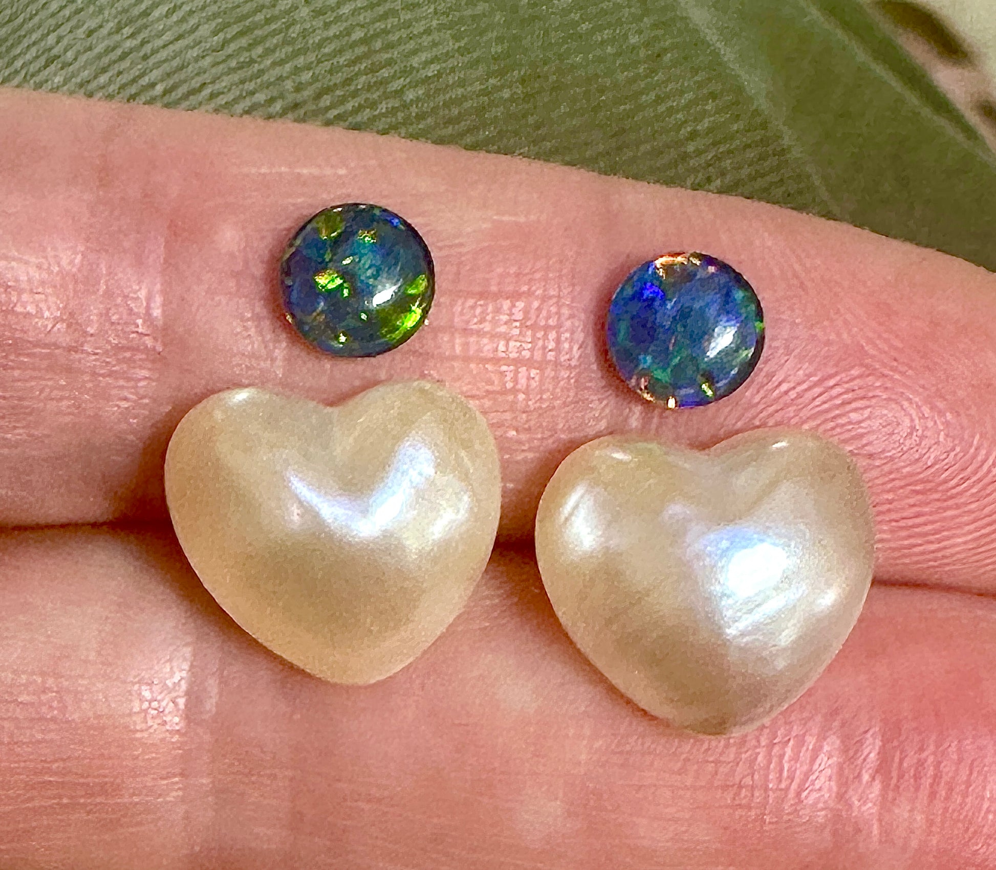 Australian Opal triplet & Mabe Pearl multicoloured unset earring pair 2.05 cts / 12.50 cts