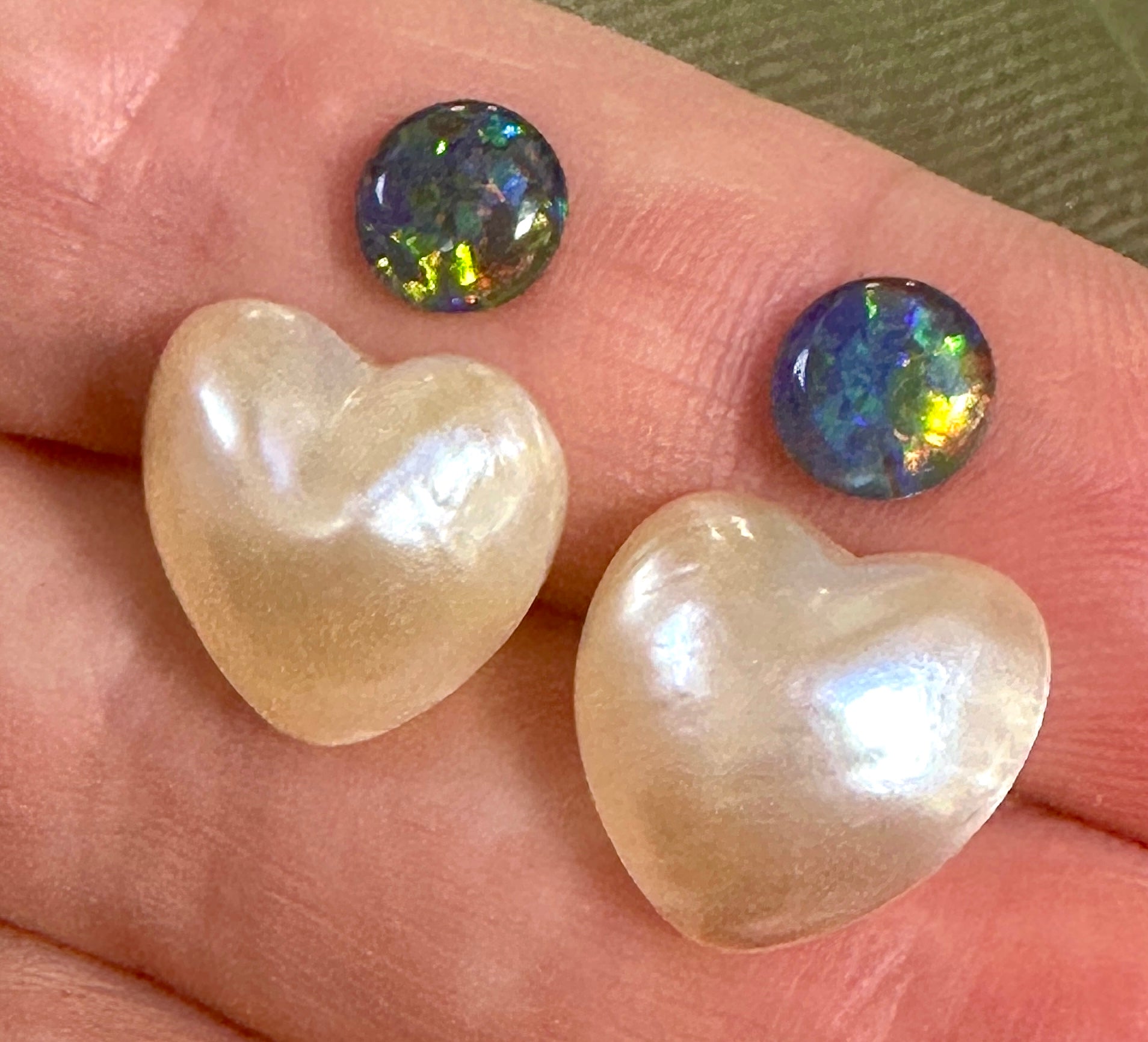 Australian Opal triplet & Mabe Pearl multicoloured unset earring pair 2.05 cts / 12.50 cts