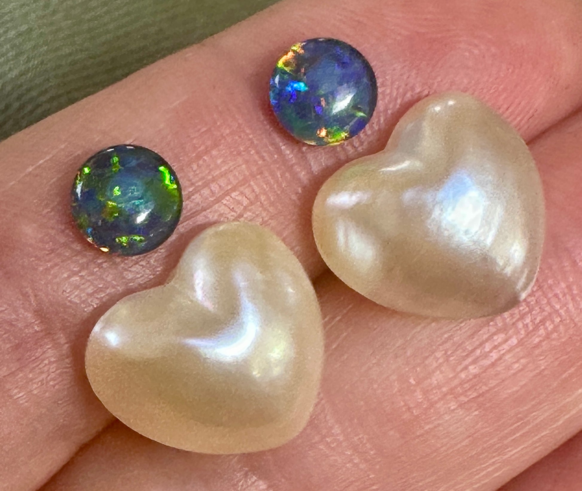 Australian Opal triplet & Mabe Pearl multicoloured unset earring pair 2.05 cts / 12.50 cts