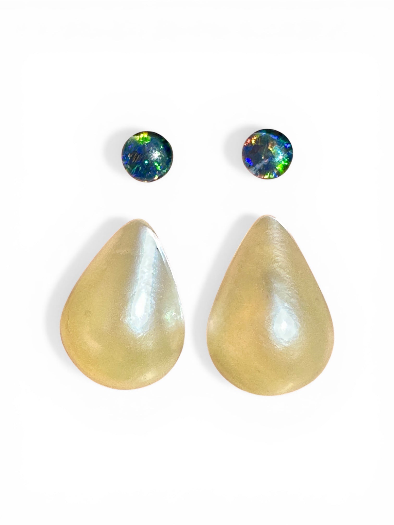 Australian Opal triplet & Mabe Pearl multicoloured unset earring pair 0.89 cts / 10.60 cts