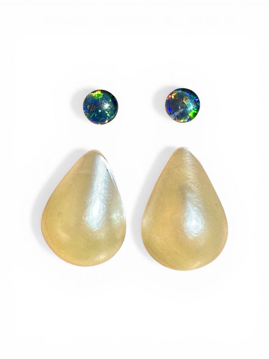 Australian Opal triplet & Mabe Pearl multicoloured unset earring pair 0.89 cts / 10.60 cts