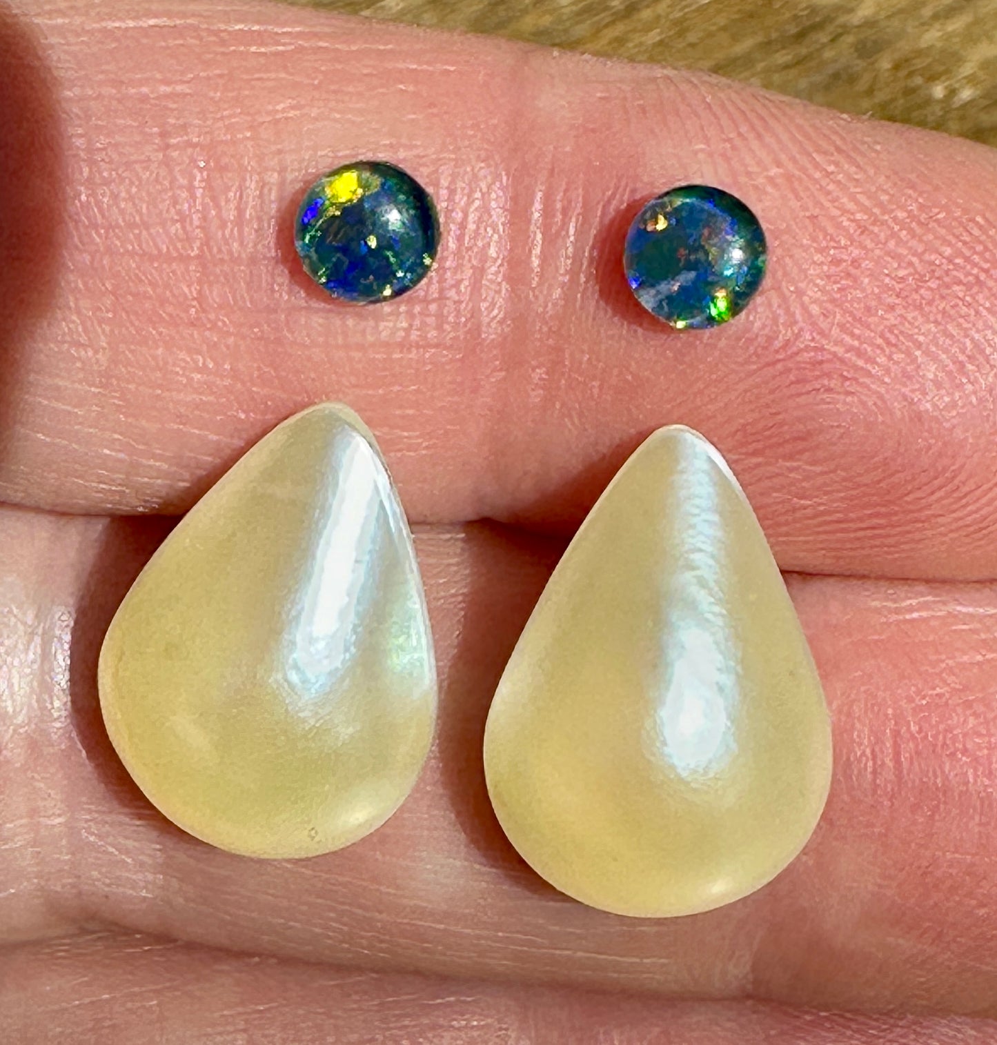 Australian Opal triplet & Mabe Pearl multicoloured unset earring pair 0.89 cts / 10.60 cts