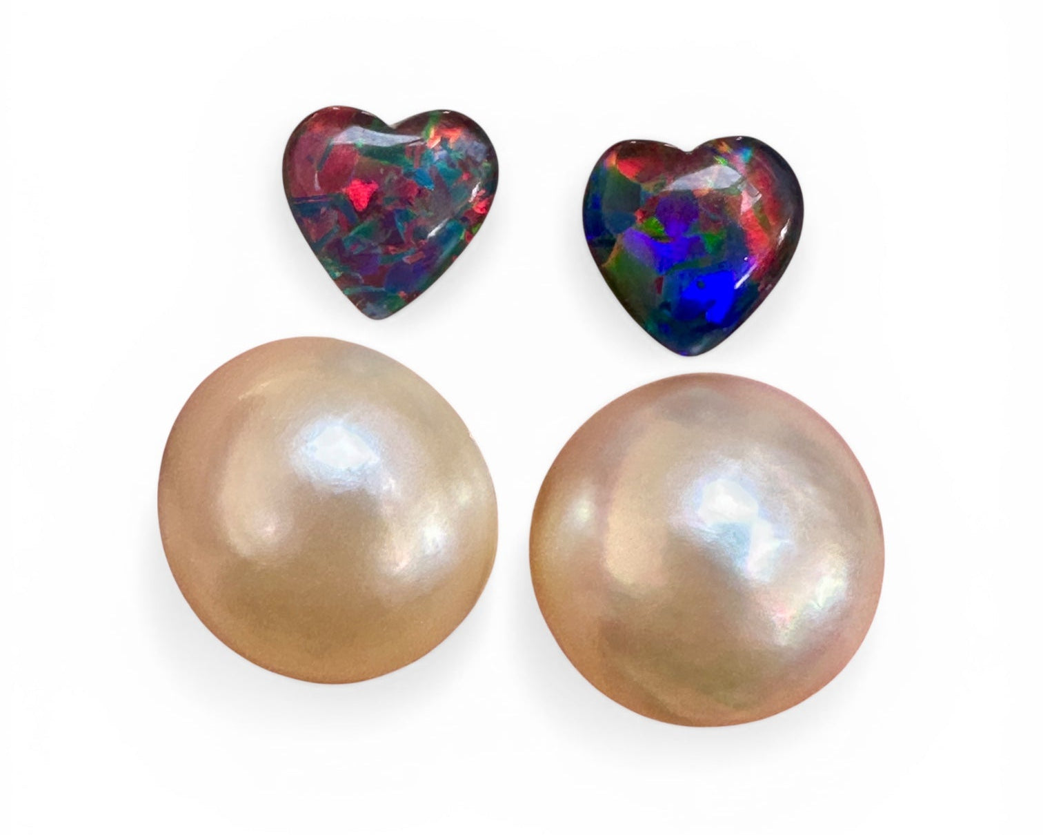 Australian Opal triplet & Mabe Pearl multicoloured unset earring pair 2.30 cts / 9.80 cts