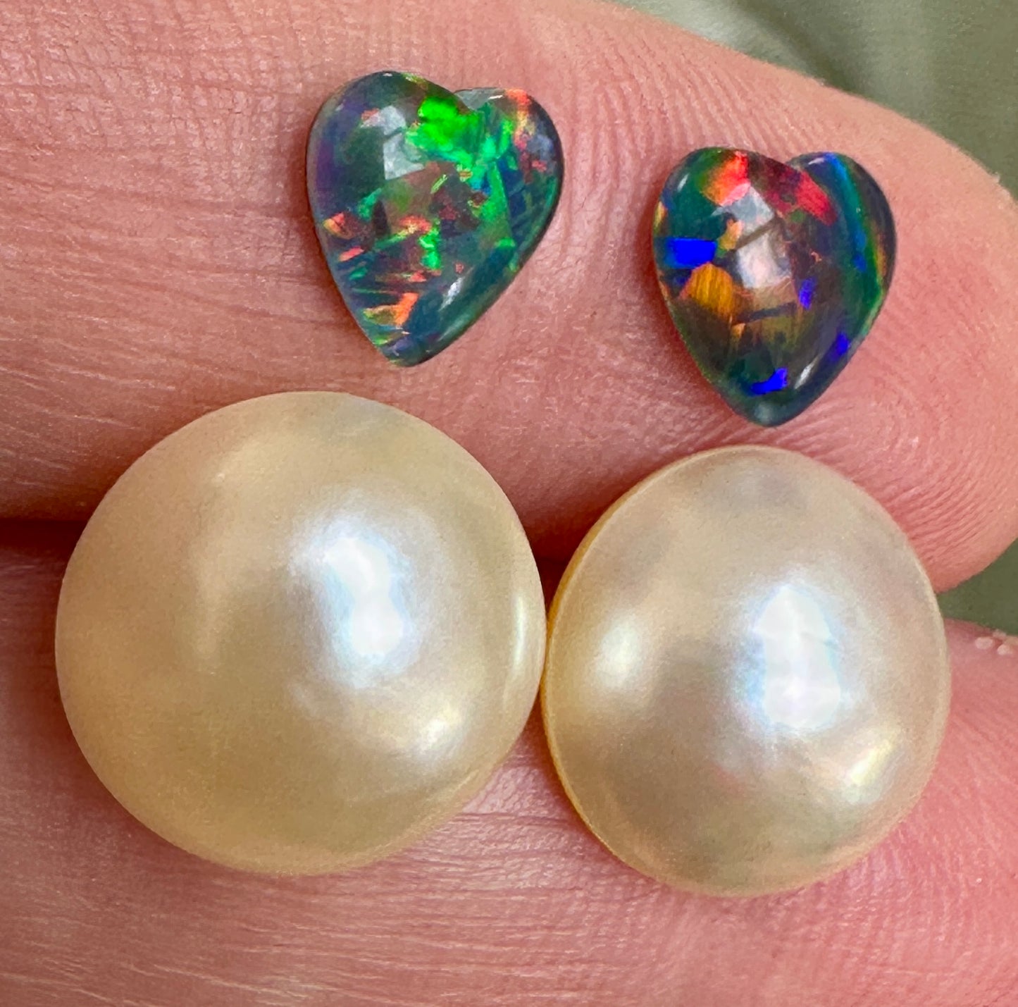 Australian Opal triplet & Mabe Pearl multicoloured unset earring pair 2.30 cts / 9.80 cts