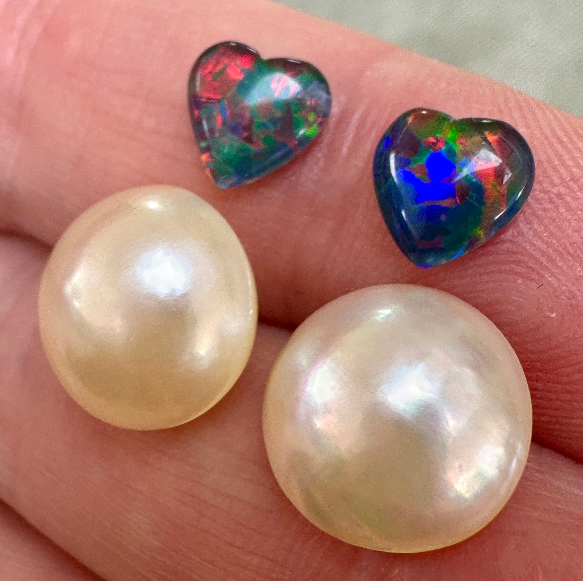 Australian Opal triplet & Mabe Pearl multicoloured unset earring pair 2.30 cts / 9.80 cts